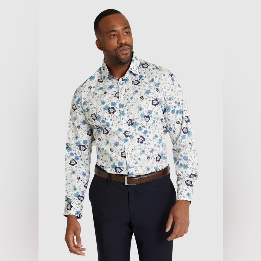 Johnny Bigg BLUE SHOREDITCH STRETCH PRINT SHIRT 2XL NEW